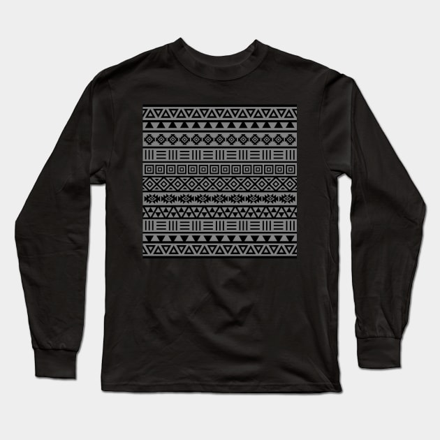 Aztec Influence Pattern Black on Gray Long Sleeve T-Shirt by NataliePaskell